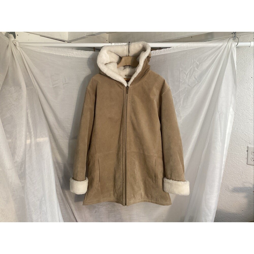 vtg st johns bay coat women L washable suede faux fur shearling lined cabin core
